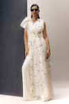 Buy_Richa Khemka_White Silk Embroidery Floral V Neck Calla Lilly Layered Jumpsuit _at_Aza_Fashions