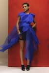 Shop_Richa Khemka_Blue Scuba Panel Overlay Cielo Ozzy Abstract With Dress _at_Aza_Fashions