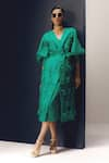 Buy_Richa Khemka_Green Organza Applique Chequered Panel Hellebore Textured Jacket With Dress _at_Aza_Fashions