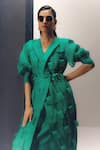 Shop_Richa Khemka_Green Organza Applique Chequered Panel Hellebore Textured Jacket With Dress _at_Aza_Fashions