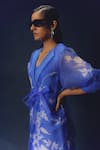 Shop_Richa Khemka_Blue Organza Print Floral Collared Neck Lobelia Pattern Jacket _at_Aza_Fashions