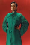 Buy_Richa Khemka_Green Organza Plain Tie-up Collar Palm Jacket With Jumpsuit _Online_at_Aza_Fashions