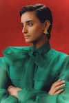 Shop_Richa Khemka_Green Organza Plain Tie-up Collar Palm Jacket With Jumpsuit _Online_at_Aza_Fashions