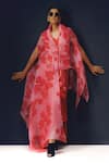 Buy_Richa Khemka_Pink Modal Satin Print Floral Shawl Collar Roziena Pattern Overlay With Dress _at_Aza_Fashions