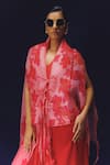 Shop_Richa Khemka_Pink Modal Satin Print Floral Shawl Collar Roziena Pattern Overlay With Dress _at_Aza_Fashions