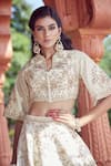 Azeera_Ivory Silk Blend Embroidered Floral Notched V Rose Vine Lehenga Set _at_Aza_Fashions