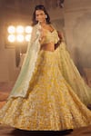 Buy_Azeera_Yellow Embroidered Floral Vines Glass Neck Mukesh Lehenga Set _at_Aza_Fashions