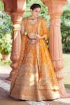 Buy_Azeera_Orange Silk Blend Embroidered Floral Broad Leaf Zardozi Bridal Lehenga Set _at_Aza_Fashions