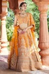 Azeera_Orange Silk Blend Embroidered Floral Broad Leaf Zardozi Bridal Lehenga Set 