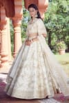 Buy_Azeera_Ivory Silk Blend Embroidered Floral Notched V Rose Vine Lehenga Set _at_Aza_Fashions