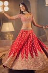 Shop_Azeera_Red Embroidered Floral Leaf Neck Zeenath Bridal Lehenga Set _Online_at_Aza_Fashions