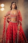 Shop_Azeera_Red Embroidered Floral Leaf Neck Zeenath Bridal Lehenga Set 