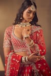 Buy_Azeera_Red Embroidered Floral Leaf Neck Zeenath Bridal Lehenga Set _Online