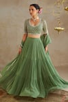 Buy_Chhavvi Aggarwal_Green Georgette Embroidered Sequin U-neck Tiered Plain Lehenga Set _Online_at_Aza_Fashions