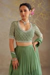 Shop_Chhavvi Aggarwal_Green Georgette Embroidered Sequin U-neck Tiered Plain Lehenga Set _Online_at_Aza_Fashions