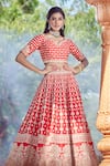 Azeera_Red Embroidered Floral Broad Leaf Neck Lavanya Bridal Lehenga Set 