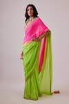 Nikasha_Green 100% Pure Silk Chiffon Embroidered Gota Patti Ombre Saree With Blouse _at_Aza_Fashions