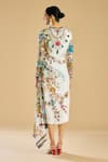 Shop_Rajdeep Ranawat_Ivory Silk Print Gardenia Closed High Neck Embellished Midi Dress _at_Aza_Fashions