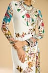 Rajdeep Ranawat_Ivory Silk Print Gardenia Closed High Neck Embellished Midi Dress _at_Aza_Fashions