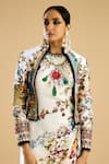 Buy_Rajdeep Ranawat_Ivory Dutches Satin Print Gardenia Stand Collar Neck Embellished Bolero Jacket _Online_at_Aza_Fashions