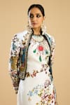 Shop_Rajdeep Ranawat_Ivory Dutches Satin Print Gardenia Stand Collar Neck Embellished Bolero Jacket _Online_at_Aza_Fashions