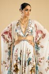 Rajdeep Ranawat_Ivory Silk Print Persian Bloom Plunging V Neck And Embellished High Low Gown _Online_at_Aza_Fashions