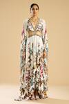 Buy_Rajdeep Ranawat_Ivory Silk Print Persian Bloom Plunging V Neck And Embellished High Low Gown 