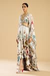 Shop_Rajdeep Ranawat_Ivory Silk Print Persian Bloom Plunging V Neck And Embellished High Low Gown 