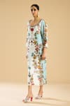 Buy_Rajdeep Ranawat_Ivory Silk Print Persian Blossom Semi Round Neck And Embellished A Line Dress _Online_at_Aza_Fashions