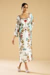 Shop_Rajdeep Ranawat_Ivory Silk Print Persian Blossom Semi Round Neck And Embellished A Line Dress _Online_at_Aza_Fashions