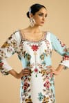 Rajdeep Ranawat_Ivory Silk Print Persian Blossom Semi Round Neck And Embellished A Line Dress _at_Aza_Fashions