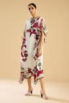 Buy_Rajdeep Ranawat_Ivory Silk Print Florence Round Neck Side Frill Midi Dress _Online_at_Aza_Fashions