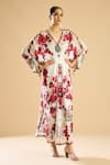 Buy_Rajdeep Ranawat_Ivory Silk Print Fleur V Neck And Embellished Kaftan _at_Aza_Fashions