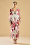 Rajdeep Ranawat_Ivory Silk Print Fleur V Neck And Embellished Kaftan _Online_at_Aza_Fashions