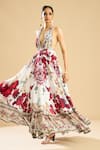 Buy_Rajdeep Ranawat_Ivory Silk Print Rosa Fleur Halter Plunging V Neck Maxi Dress _Online_at_Aza_Fashions