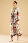 Buy_Rajdeep Ranawat_Ivory Silk Print Vintage Fleur Plunging V Neck And Embellished Wrap Maxi Dress _at_Aza_Fashions