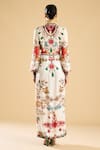 Shop_Rajdeep Ranawat_Ivory Silk Print Vintage Fleur Plunging V Neck And Embellished Wrap Maxi Dress _at_Aza_Fashions