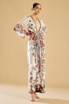 Shop_Rajdeep Ranawat_Ivory Silk Print Vintage Fleur Plunging V Neck And Embellished Wrap Maxi Dress _Online_at_Aza_Fashions