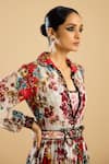 Rajdeep Ranawat_Ivory Silk Print Vintage Bloom Collar Neck And Embellished Dress _at_Aza_Fashions