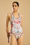 Shop_Rajdeep Ranawat_Ivory Poly Lycra Print Ornate Bloom U Neck Bodysuit _Online_at_Aza_Fashions