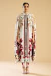 Rajdeep Ranawat_Ivory Silk Print French Bloom Band Collar And Embellished Front Open Cape _Online_at_Aza_Fashions