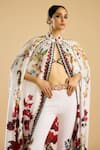 Buy_Rajdeep Ranawat_Ivory Silk Print French Bloom Band Collar And Embellished Front Open Cape 