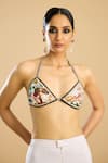 Buy_Rajdeep Ranawat_Ivory Poly Lycra Print French Blossom Halter Neck And Embellished Bralette _at_Aza_Fashions