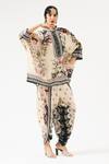 Buy_Rajdeep Ranawat_Beige Silk Printed Floral Band Collar Chanel Kaftan Tunic _at_Aza_Fashions