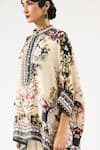 Buy_Rajdeep Ranawat_Beige Silk Printed Floral Band Collar Chanel Kaftan Tunic _Online_at_Aza_Fashions