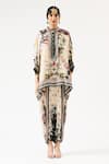 Rajdeep Ranawat_Beige Silk Printed Floral Band Collar Chanel Kaftan Tunic _at_Aza_Fashions