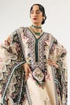 Rajdeep Ranawat_Beige Silk Printed Floral V Neck Beatrice Embroidered Kaftan _at_Aza_Fashions