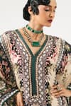 Buy_Rajdeep Ranawat_Beige Silk Printed Floral V Neck Beatrice Embroidered Kaftan 