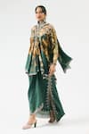 Buy_Rajdeep Ranawat_Green Silk Printed Floral High Collar Mahirah Embroidered Yoke Tunic _Online_at_Aza_Fashions