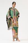 Buy_Rajdeep Ranawat_Green Silk Printed Floral Band Collar Chanel Botanical Tunic _at_Aza_Fashions